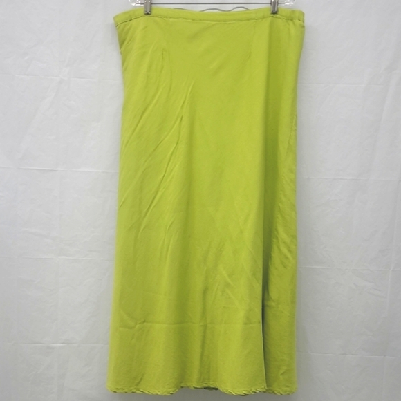 A Line Skirt Linen Blend Lime Green Lined Zippered Classic Colorful Light & Airy - Picture 7 of 7